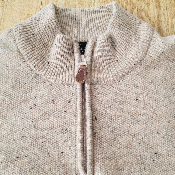 Jos. A. Bank Mens Oatmeal 80% Lambswool 1/4 Zip Sweater Executive Collection XL - Picture 3 of 10
